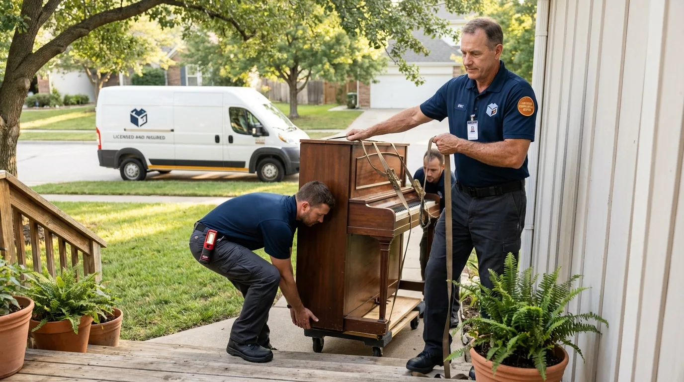 Licensed piano movers securing grand piano in Summit Hill, PA