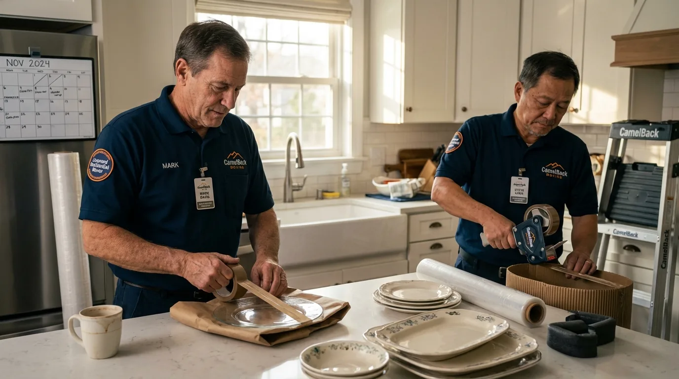 Professional crew packing kitchen dishware in Summit Hill, PA